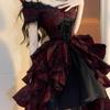 Gothic Lolita Schwarz Rot Welle Kleid Frühling Sommer Cosplay Prinzessinnenkleid