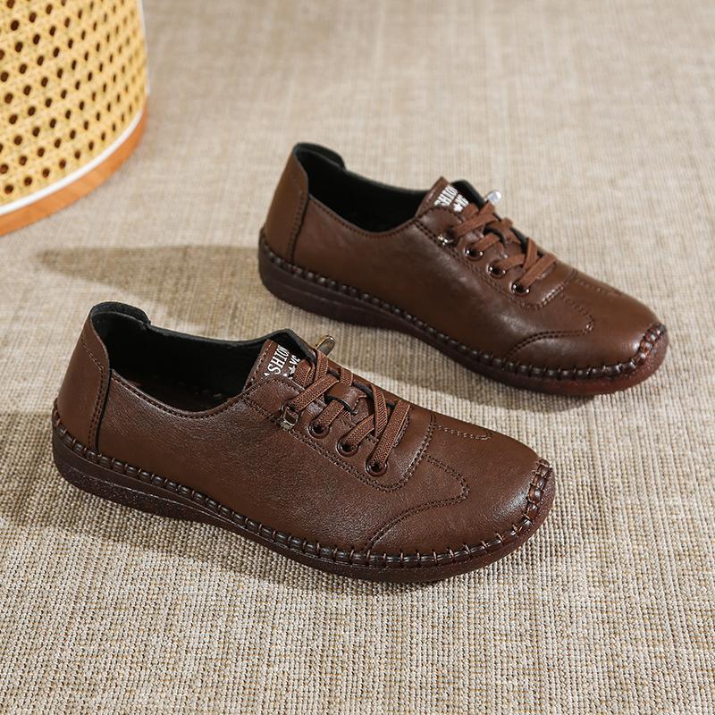 Women's Flat Shoes Round Toe Flat Sole Elastic Strap One Kick Women Single Shoes Retro All-match Spring Autumn Leisure Shoes