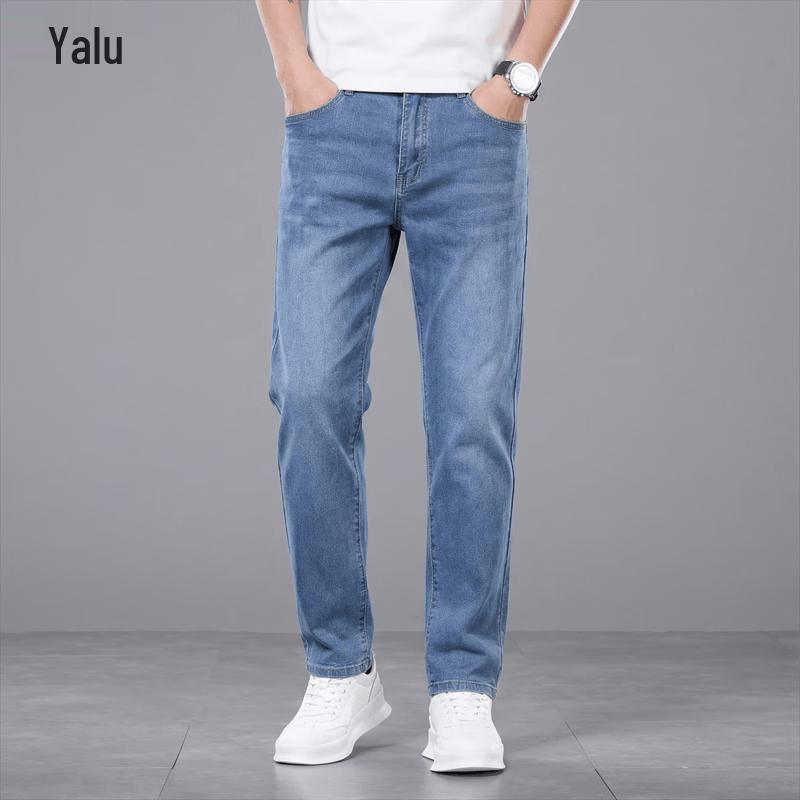 Yalu Men s Ice Silk Washed Straight Fit Denim Jeans 34