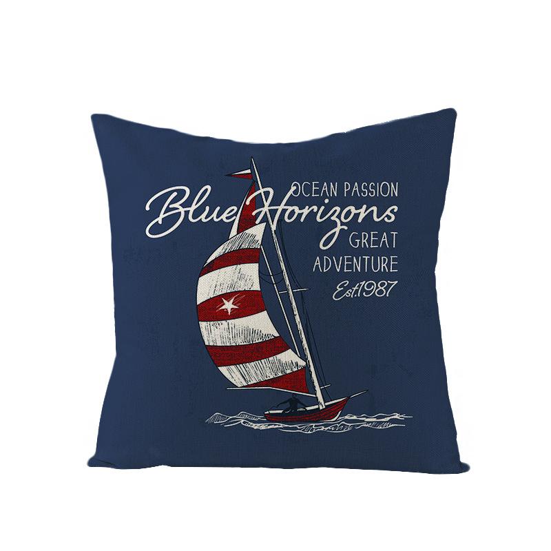 Nordic Retro Polyester Printed Pillow Cover Blue Anchor Animal Sofa Cushion Pillow Cover Home Furnishings