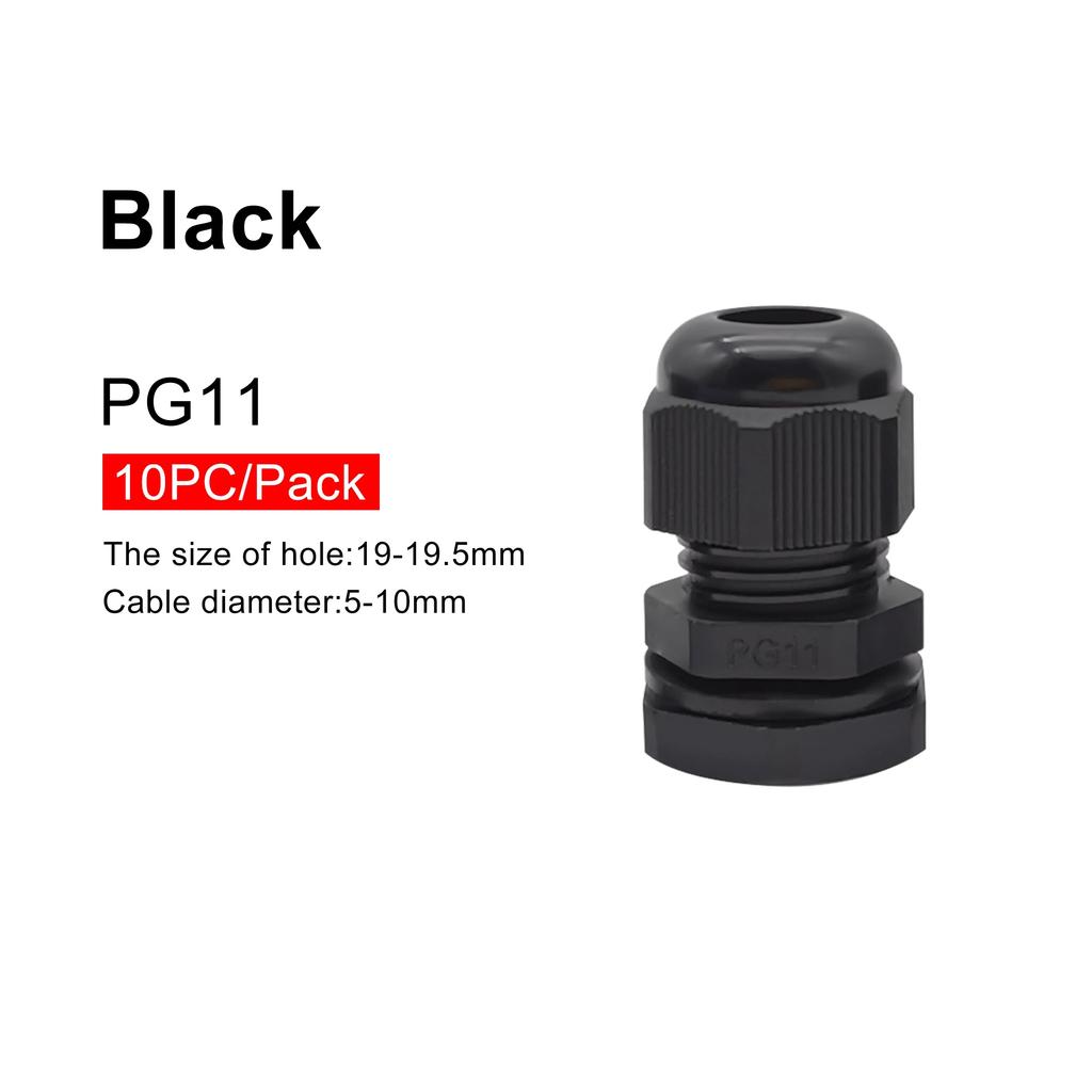 Wasserdichte Kabelverschraubung, 10 Stück, Kabeleinführung IP68, PG7, PG9, PG11, PG13.5, PG16, weiß, schwarzer Nylon-Kunststoffstecker
