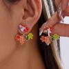 Cute 2 In 1 Red Fox Maple Leaf Enamel Stud Earrings For Women Autumn Fall Squirrel Acorn Cartoon Earring Thanksgiving Jewelry
