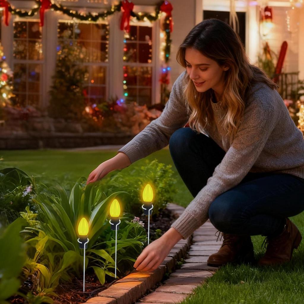 Christmas Light Stakes Lawn Ground Garden Decorations 12 Inch Metal Christmas Light Stake for Pathway Patio Walkway Porch