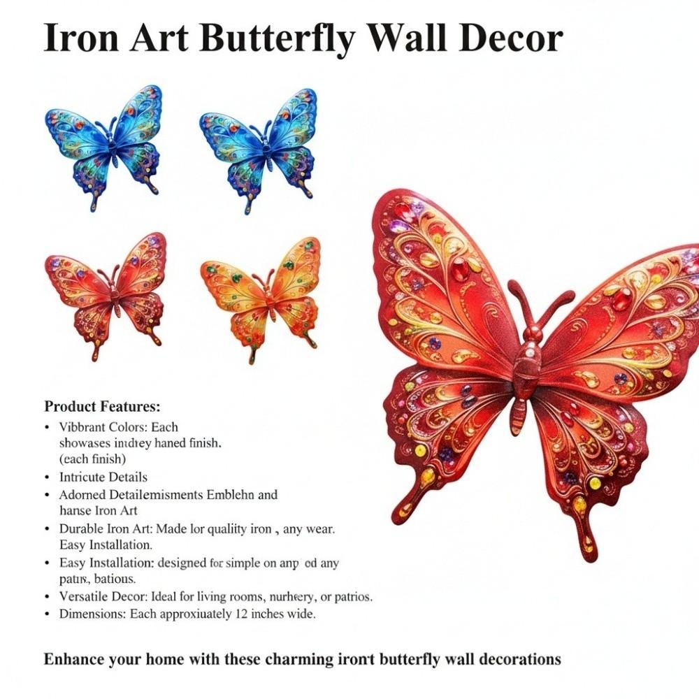 Mit werkzeuglosem Haken Schmetterling Wandkunst Dekoration Bunter Metallschmetterling Außenskulptur Garten