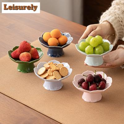 Creative Lotus High Foot Fruit Dishes Chinese Small Plates for Food Household Sharing Plate Tea Services Accessories Decoration