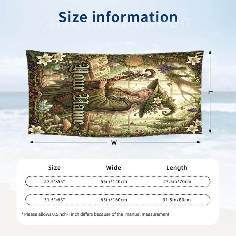 Witchcraft Theme Beach Towel Personalized Custom Name & Text Soft Quick Dry Beach Towel for Swimming Travel