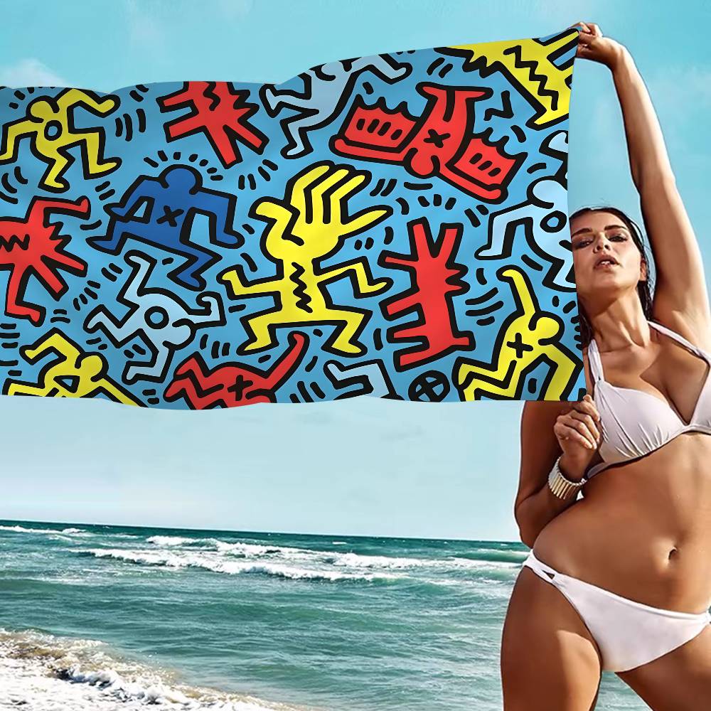 K-Keith Art Haring Strandtuch Bunte Handtücher Für Mädchen Mikrofaser Schnelltrocknend Personalisiert Sandfrei Strand Yoga Spa Fitnessstudio Pool Cotton 30x30cm blue
