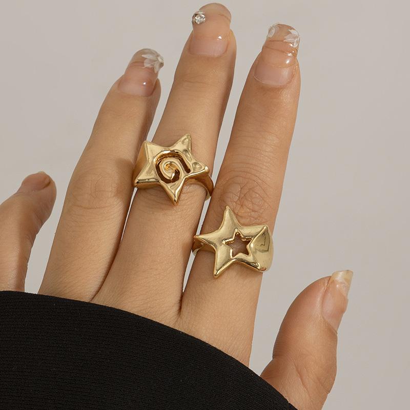 Y2K Trendy Star Couple Rings Set for Women Men Adjustable Opening Ring Punk Party Jewelry Personality Metal Accessories 2PCS