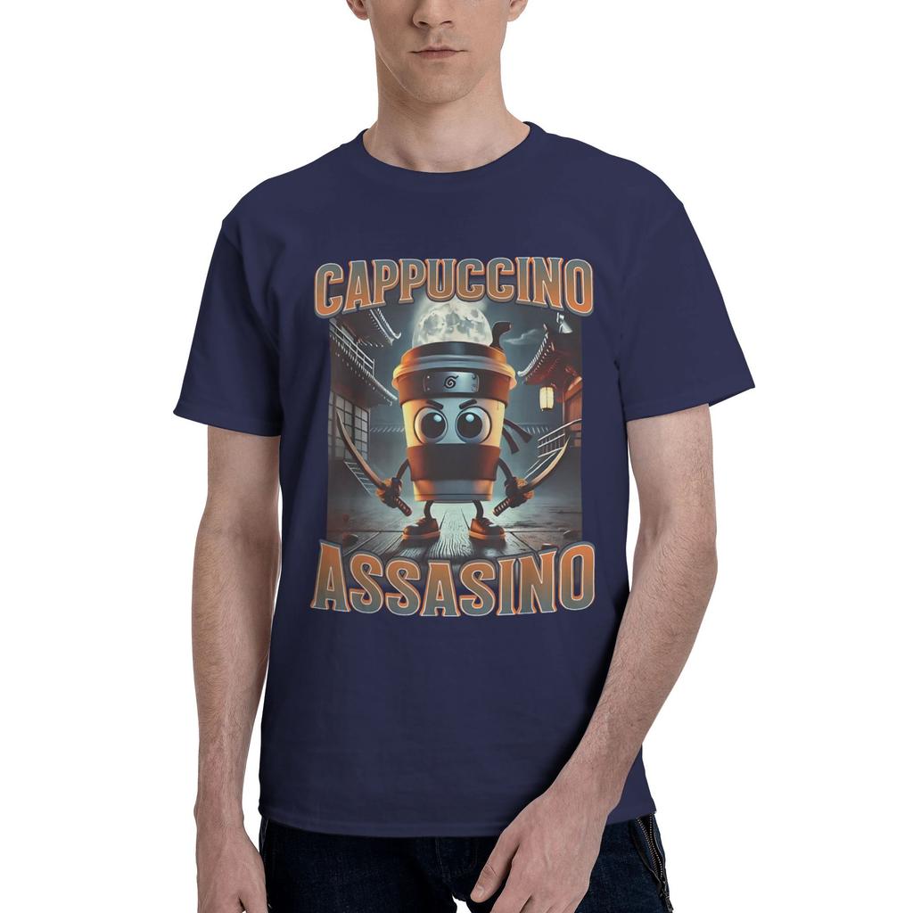 Włoski Brainrot Śmieszny Meme Zabójcze Cappuccino Koszulka Męska Damska Kawaii Krótki Rękaw T-shirt Lato Dekolt O 100% Bawełna
