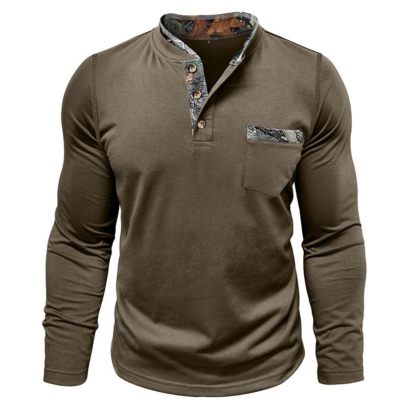 European and American Style Men’s Autumn and Winter Shirt Long-sleeve Henley Shirt Buttoned Double-collar Top