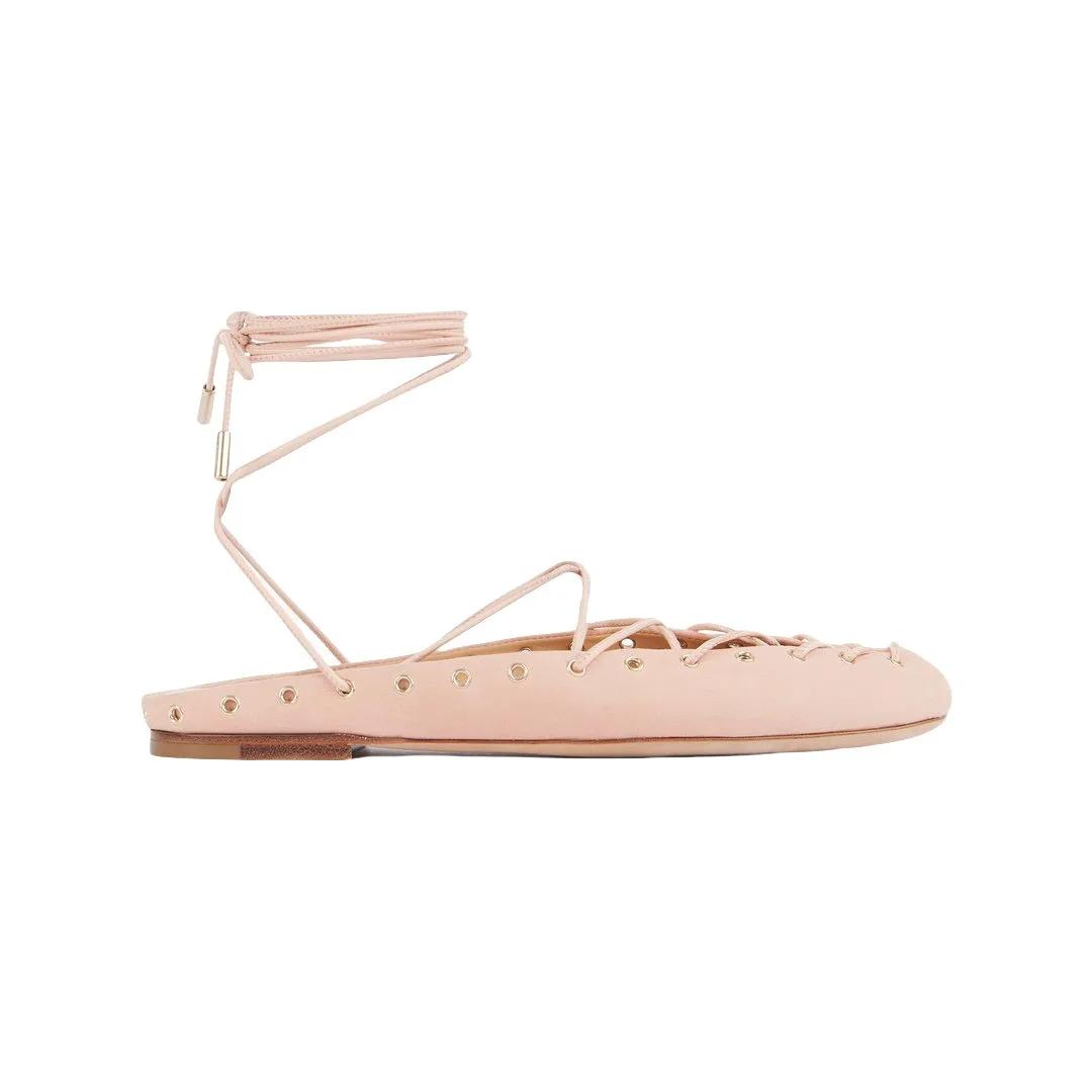 

Fashion European and American Niche Light Luxury Retro Back Hollow Cross Tie Round Toe Fashion Roman Sandals Women s Ballet Shoes 36