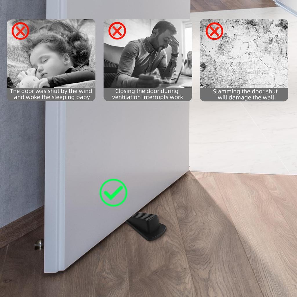 Door Stoppers for Bottom of Door On Floor, Premium Rubber Door Stopper Wedge, Floor Sturdy Stackable Door Stops for Carpet Heavy Duty Door, Door Gaps