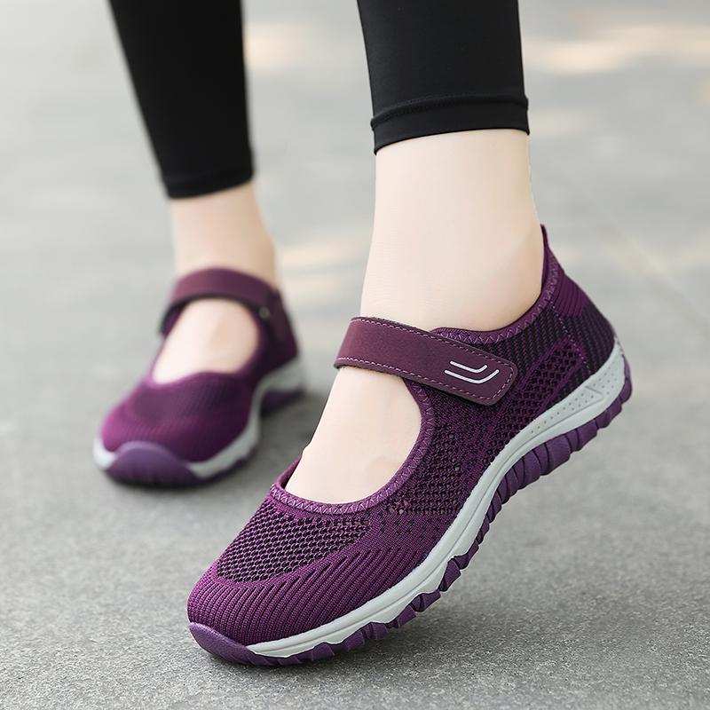 2025 New Women's Breathable Mesh Buckle Shoes, Comfortable and Casual Daily Sports Shoes, Anti Slip Soft Sole Big Size 42 Purple