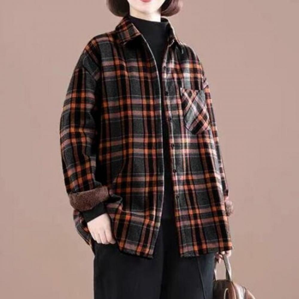 Navava Men Casual Fleece Check Long Sleeve Shirt Nb2990