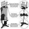 Outils de cheminée - Amagabeli - 5 pièces - Poignées en argent - Fer forgé - Noir
