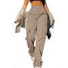 Streetwear Basic Buckle Cargo Pants Women Trousers Solid Straight Leg Big Pockets Baggy Sweatpants Chic