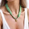 ZN0111 Ocean Wind Niche Design Sense 11K Gold Stainless Steel Pendant High Sense Color Silk Scarf Necklace