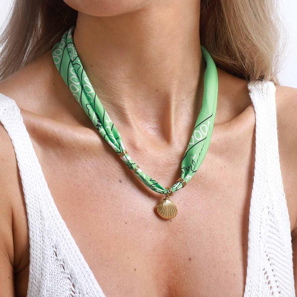 ZN0111 Ocean Wind Niche Design Sense 11K Gold Stainless Steel Pendant High Sense Color Silk Scarf Necklace