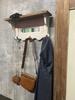 Charming wooden aged white coat rack with three hooks and a mirror