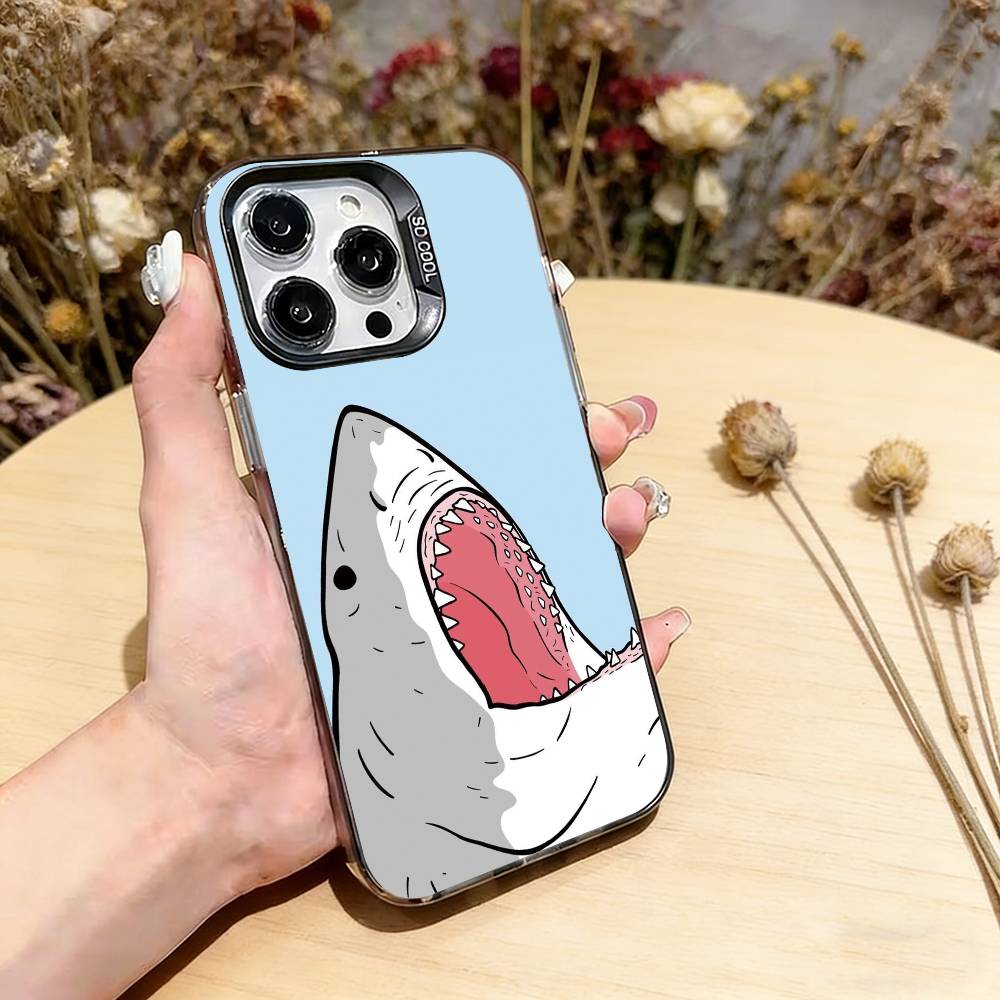 Shark Cute Phone Case For iPhone 17,16,15,14,13,12,11 Plus,Pro Max,XS,Colorful Silver Phone case Funda Cover