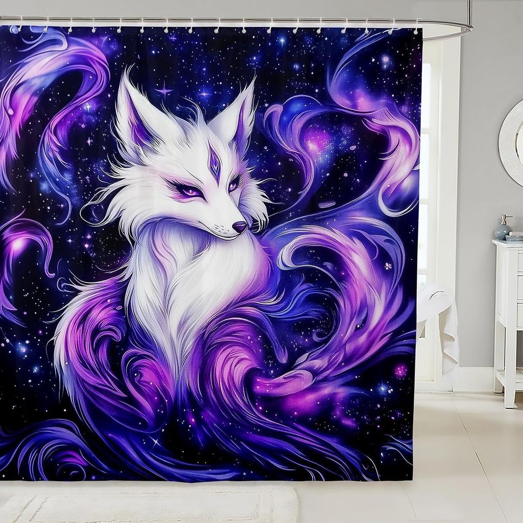 Pink Fox Shower Curtain Japanese Cherry Blossoms Bath Curtain Girls Teens Cute Cartoon Bathroom Shower Curtain Set Waterproof