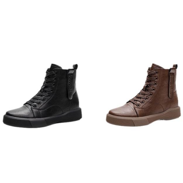 Custom Leather Martin Boots Women's Winter Skinny Fleece Boots Retro Large Size Knight Short Boots Versatile Brown Women's Boots