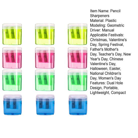 12Pcs Dual Hole Pencil Sharpener with Lid Compact Manual Sharpener for Standard And Jumbo Pencils Travel-friendly Pencil Sharpener