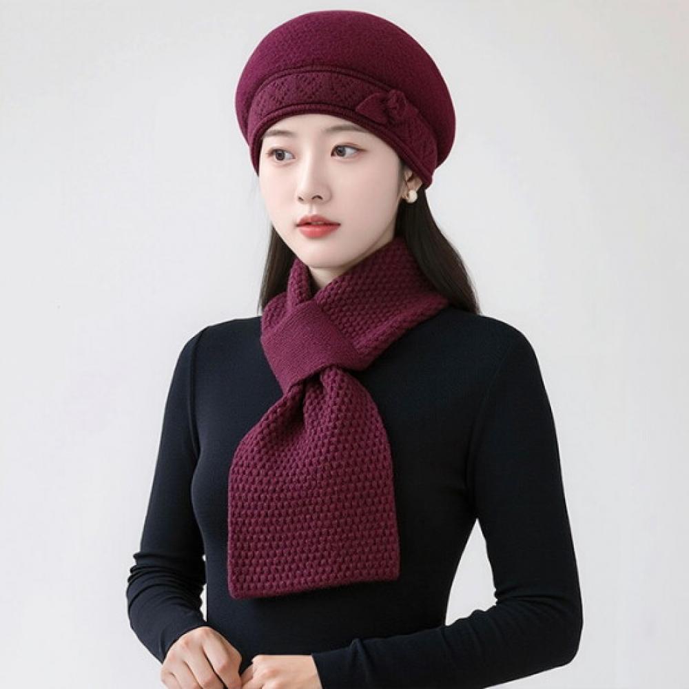 Florosence Cozy Fleece Thick Beret + Scarf Set 2 Types Color Selection