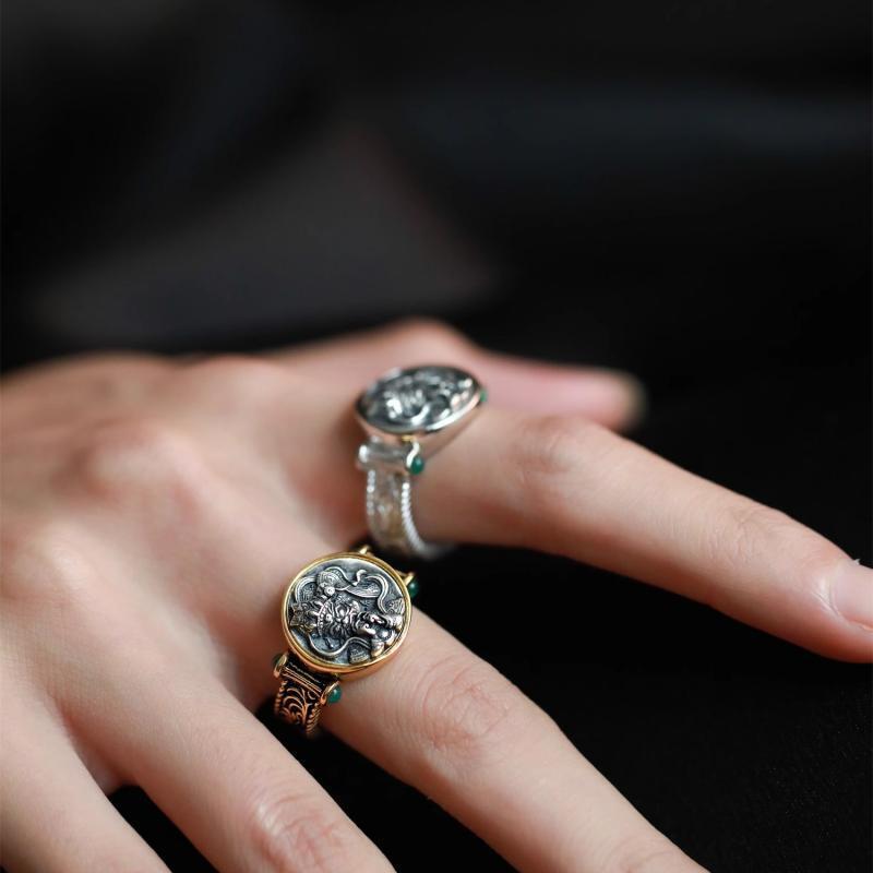 Retro Stijl Zakiram Tang Graspatroon Ring voor Mannen en Vrouwen, Modieuze en Veelzijdige Ring