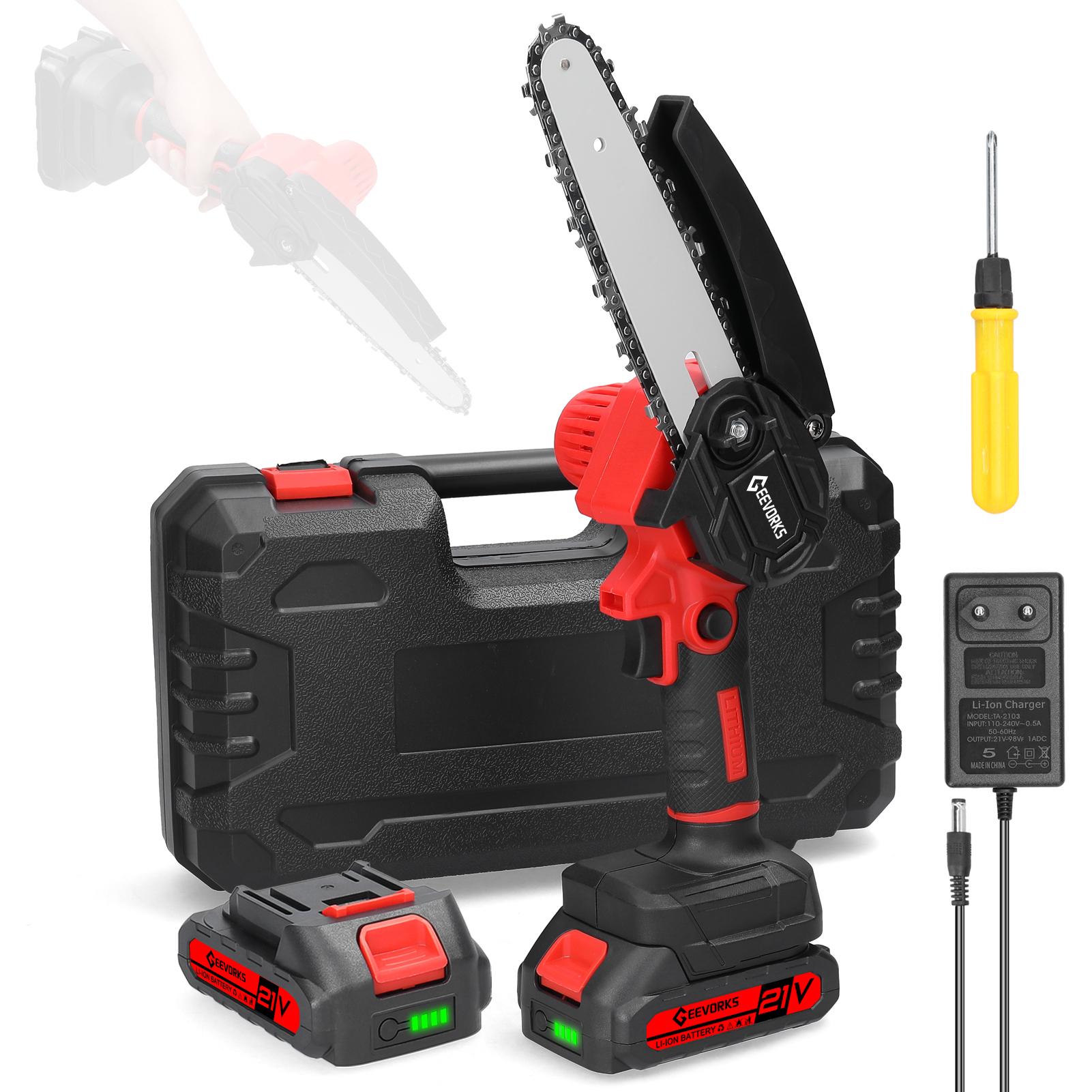 

21 В 6-дюймовые портативные электрические обрезные пилы, маленькая бензопила для раскалывания древесины, щеточный двигатель, одна рука 2pcs batteries EU Plug