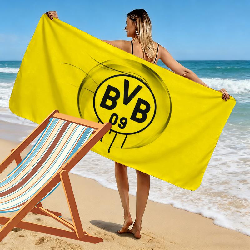 מגבת חוף מודפסת BVB 09, מגבת גדולה רכה מתייבשת במהירות לחוף, קמפינג, שחייה