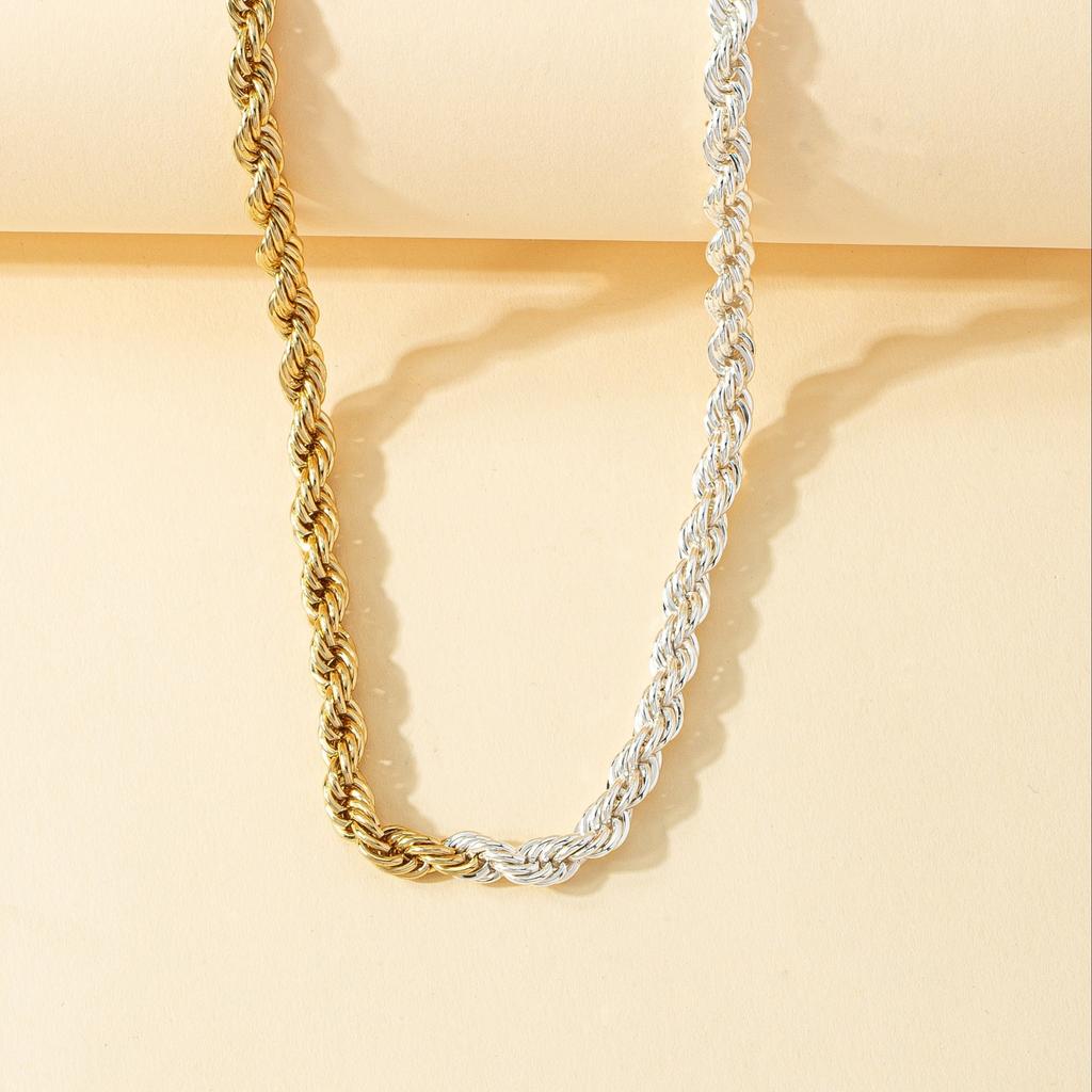 A gold and silver two-color twist chain necklace neutral style party vacation new year gift jewelry