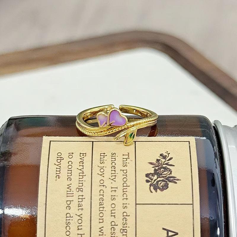 Court Style Retro Sweet Cool Colorful Enamel Drip Glaze Temperament Ring Female Flower Niche Ring