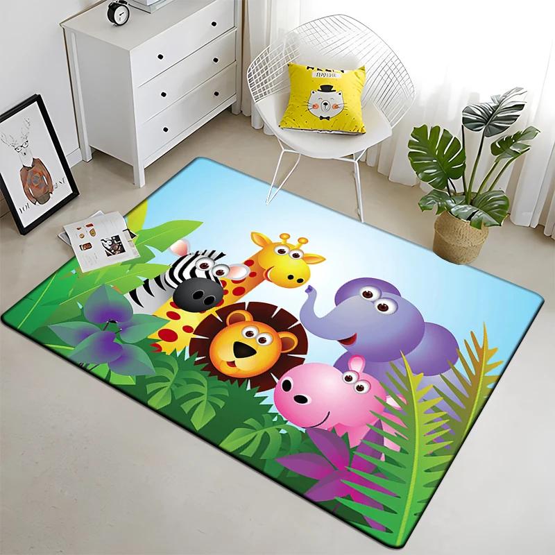 Cute Jungle Animal Carpet Area Rugs Anti-slip Doormat 3D Print Cartoon Animals Carpet for Living Room Bedroom Decor Child Gifts