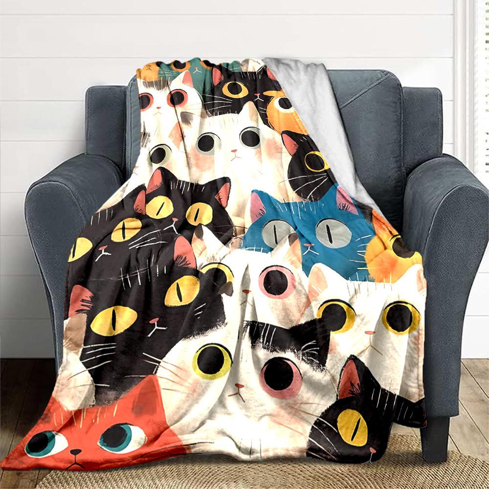 1pc Cat Pattern Print Blanket - Lightweight Flannel Throw Blanket For Sofa, Bed, Living Room, Office, Outdoor Travel, Camping, Soft All-Season Throw