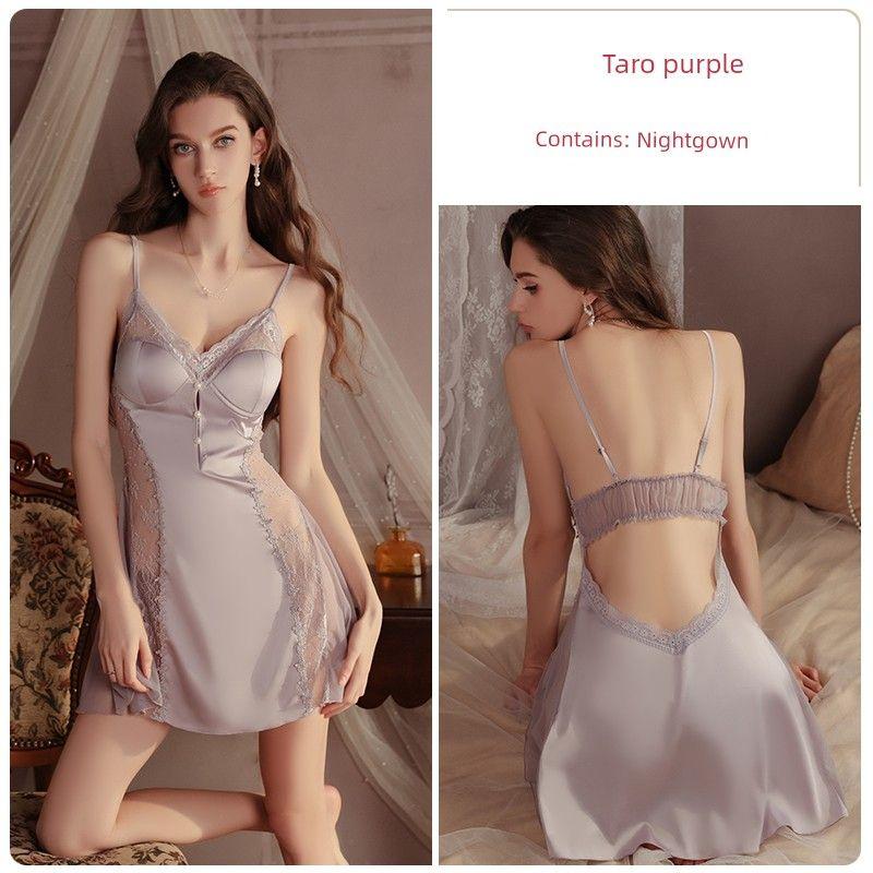 Fantasy Charming French Style Beautiful with Chest Pad Lace Pajamas Women's Spring & Fall Small Size Sexy Nightdress Home Wear