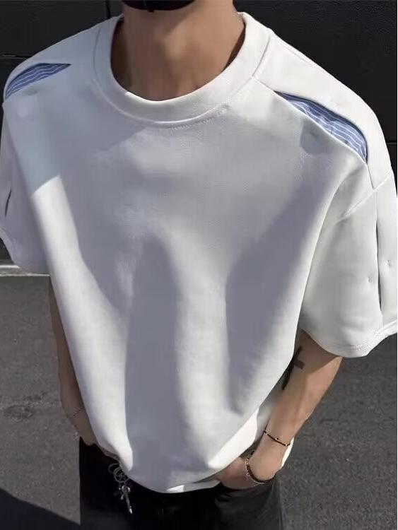 Unisex American Patchwork Short Sleeve T-shirt - Casual Summer Style, Loose Fit Round Neck.