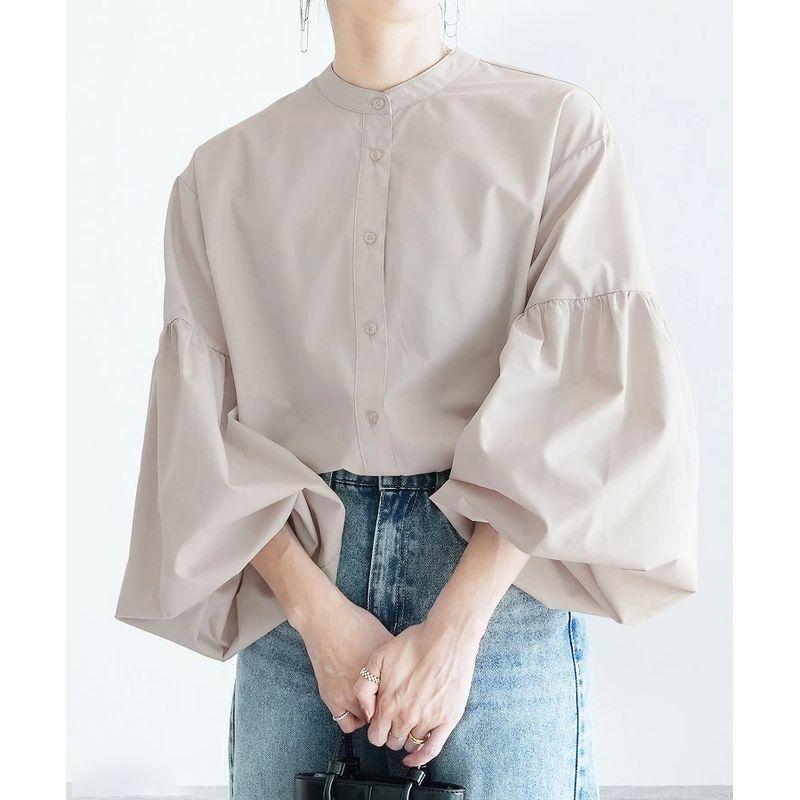 

Spring New Arrival Women s Shirt Puff Sleeves Small Stylish Loose Slim Looking Pure Color All-Matching Top Shirt Apricot color L