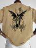 Unisexs Casual Tshirt Retro Gothic Fallen Angel Twin Cherub Sketch Pattern Print Dark Religious Style Daily Outing Sxxl