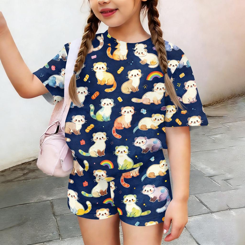 Kids Casual Short Sleeve Shirt and Shorts Set Animal Print Two Piece Outfit Lightweight Breathable Soft Fabric Summer Clothes for Children