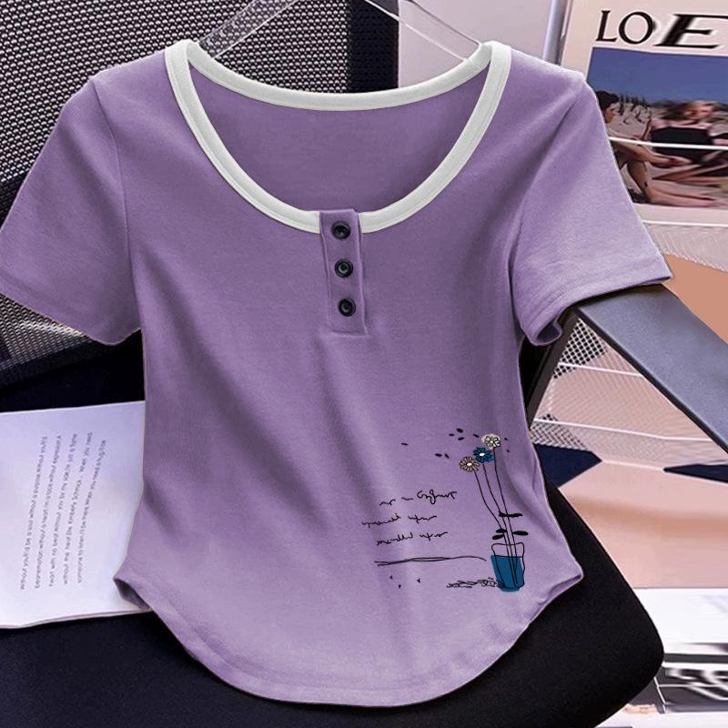 Summer 2025 Women's Plus Size Short Sleeve T-Shirt, 100% Pure Cotton, Tummy Covering, Casual American Style, Irregular Hem.