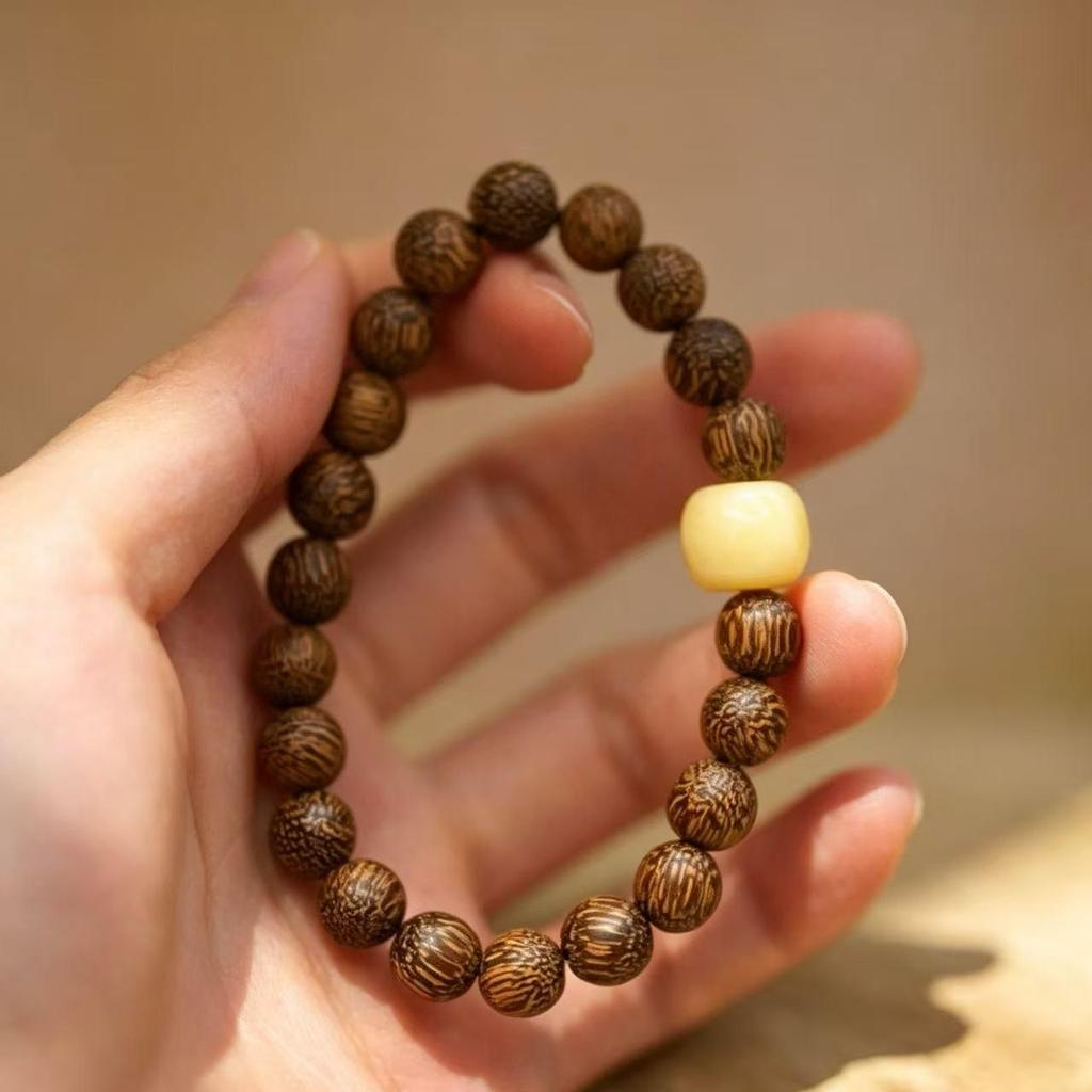 Exquisite Carving Bracelet: Agarwood, Imitation Beeswax, Turquoise & Hetian Jade