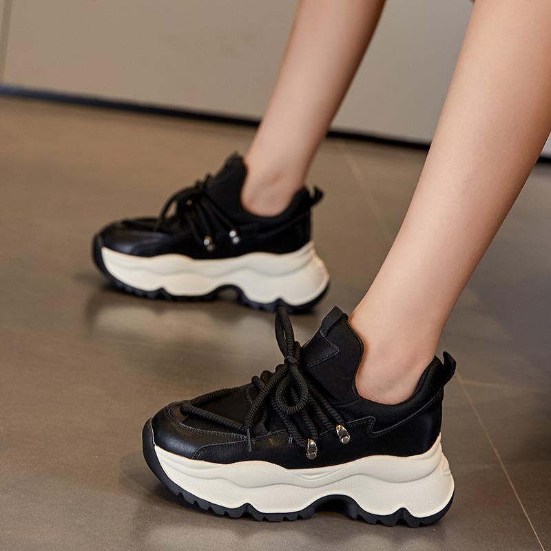 Leather dad shoes women's 2025 new autumn and winter platform heightening white shoes casual versatile lace-up sports shoes women