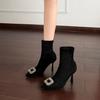 Children's Rhinestone Fine Heel Suede Black Pointed Fleece Elastic Boots Light Luxury