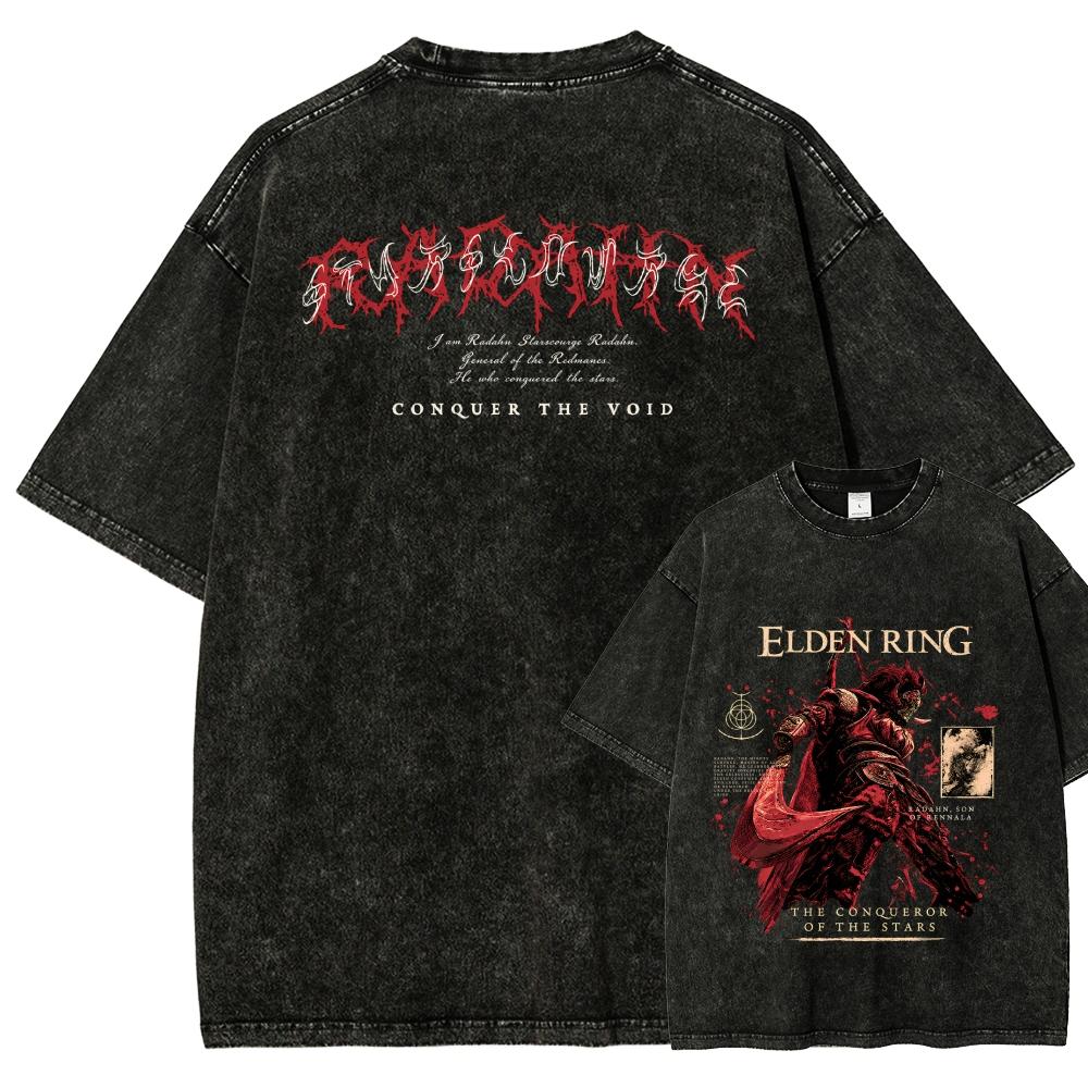Elden Ring Washed T-shirt 2026 New Model Personality Clothes Shirt Year Round Clothing Retro Fashion Vintage Loose Gift High Quality