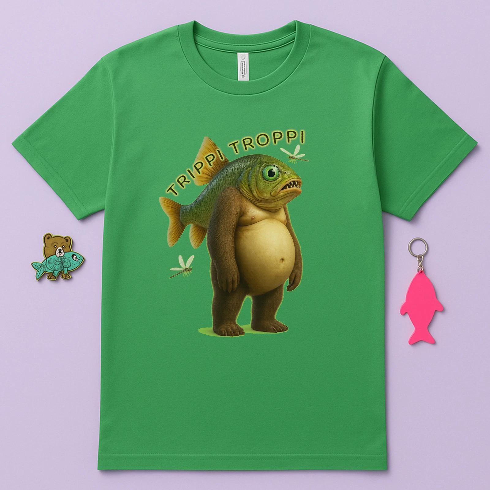 Trippi Troppi Meme Shirt Funny Fish Bear – Italian Brainrot Graphic Tee S