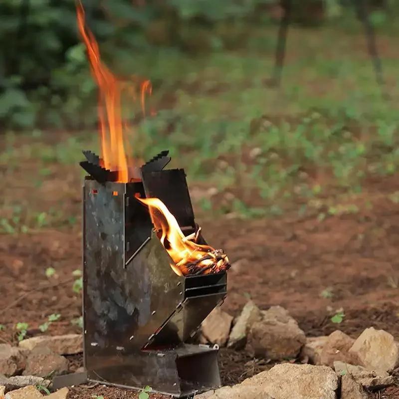 Foldable Stainless Steel Rocket Stove Outdoor Camping Wood Stove Portable Picnic Wood Burning Stove Hiking Barbecue Equipment