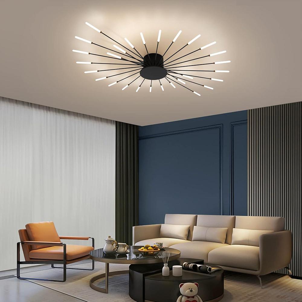 Black 28 Heads Non Dimmable Pendant Lights Creative Fireworks Design Chandelier Modern Ceiling Light for Living Room Exhibition Hall Bedroom