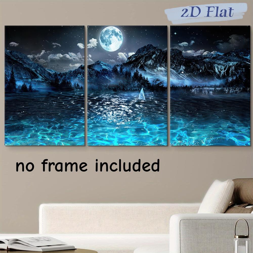 3-piece set of dreamy landscapes under the night sky, frameless canvas hanging painting, starry sky reflecting the lake, modern (as the picture,20x30cm-3pcs)