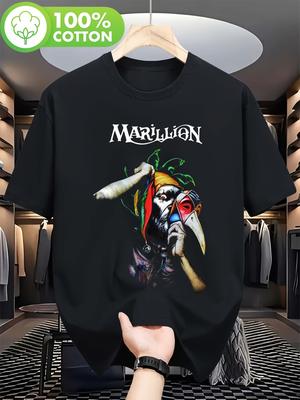 VTG Marillion Band Logo Fischmuster T-Shirt Lässiges Hemd Ikonisches Albumcover-Design Ideale Wahl für die Frühjahrs- und Herbstsaison...